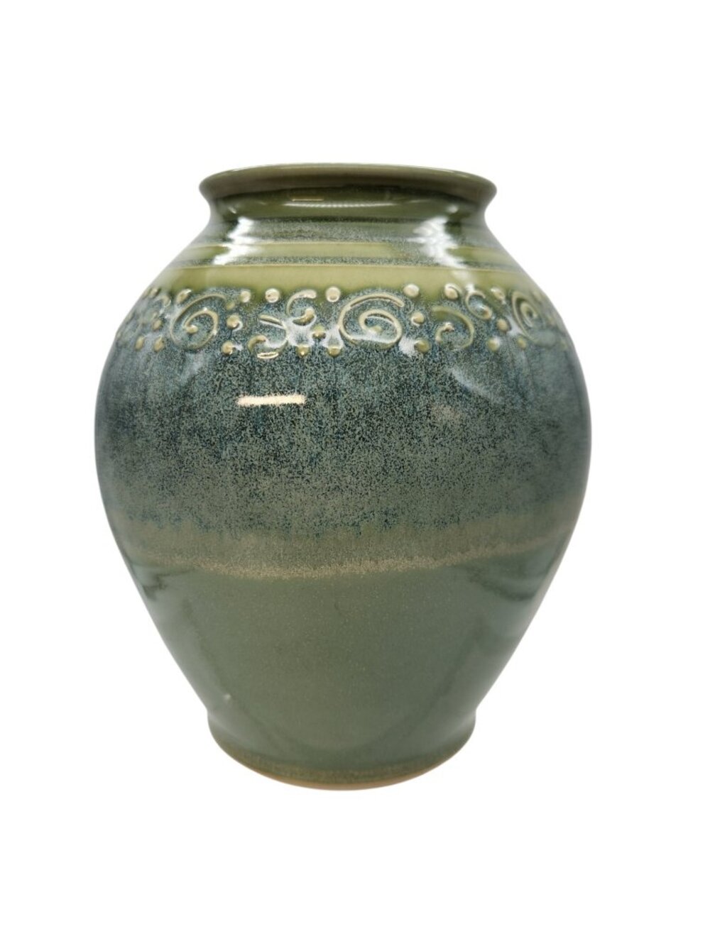 Anne Boisvert Studio Pottery Newport NH Vase Glossy Green Blue Stoneware Signed